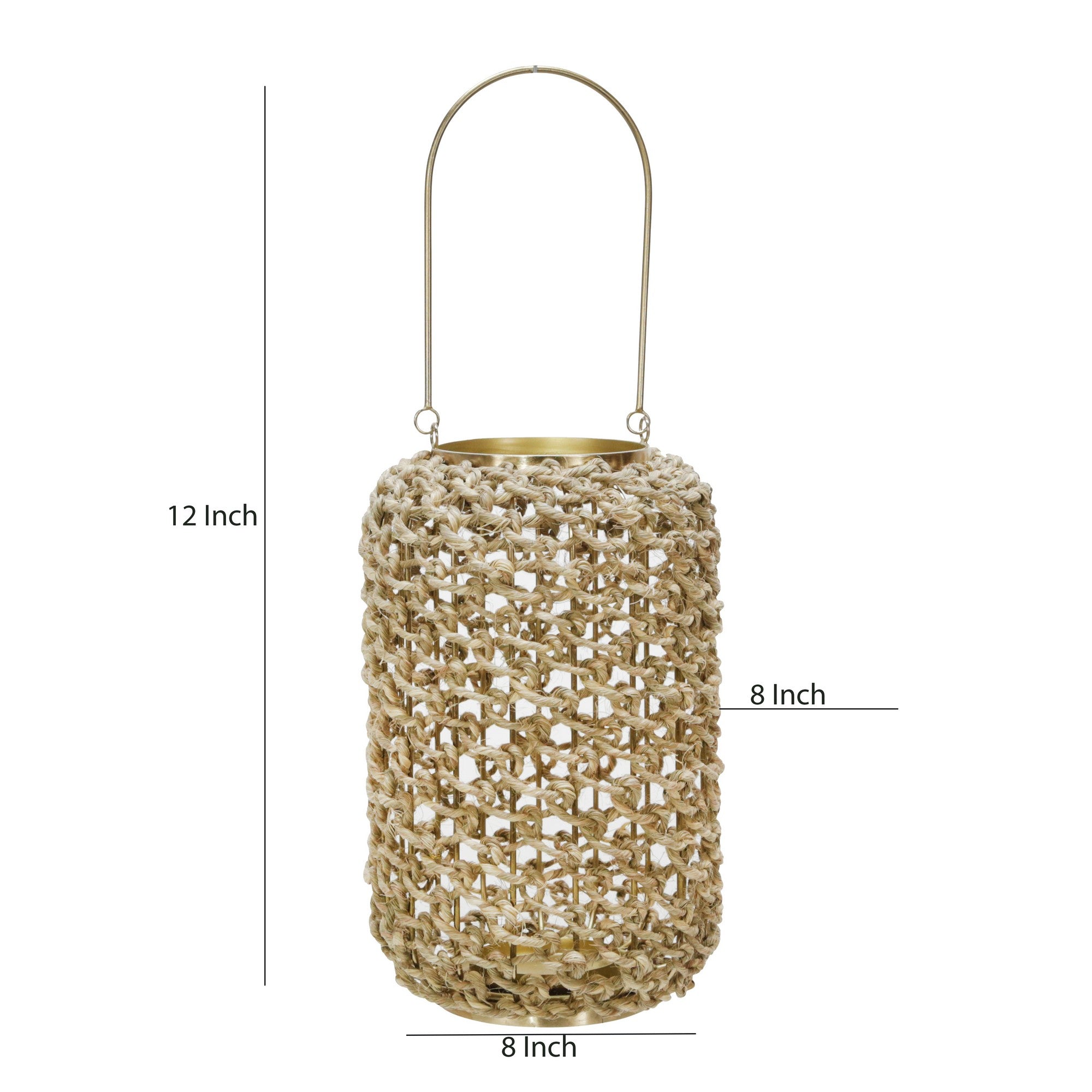Cylindrical Rattan Lantern With Metal Frame And Handle large brown And Gold-zoom-5