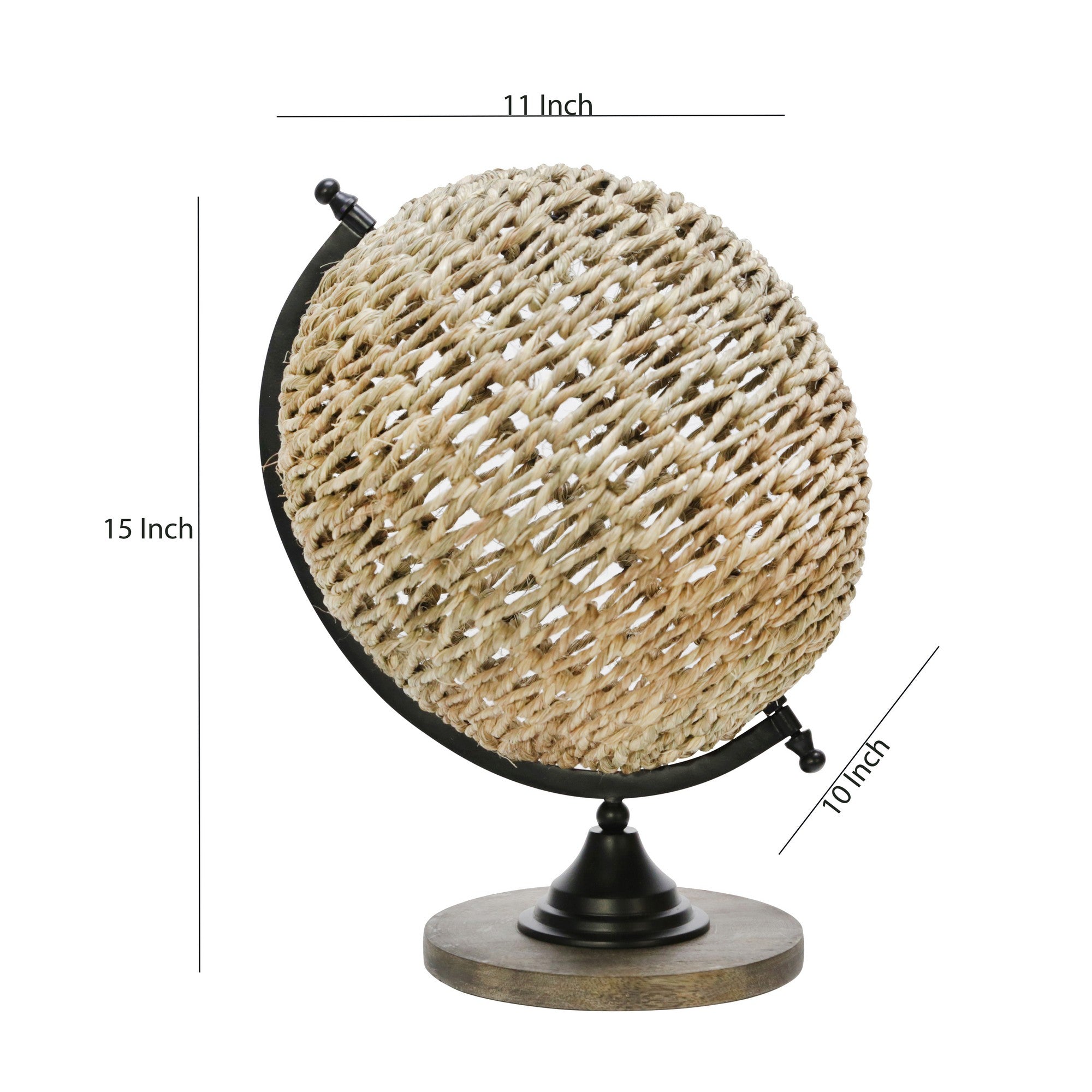 Metal Frame Globe Decor With Woven Rattan And Stable Base Black And Brown-zoom-5