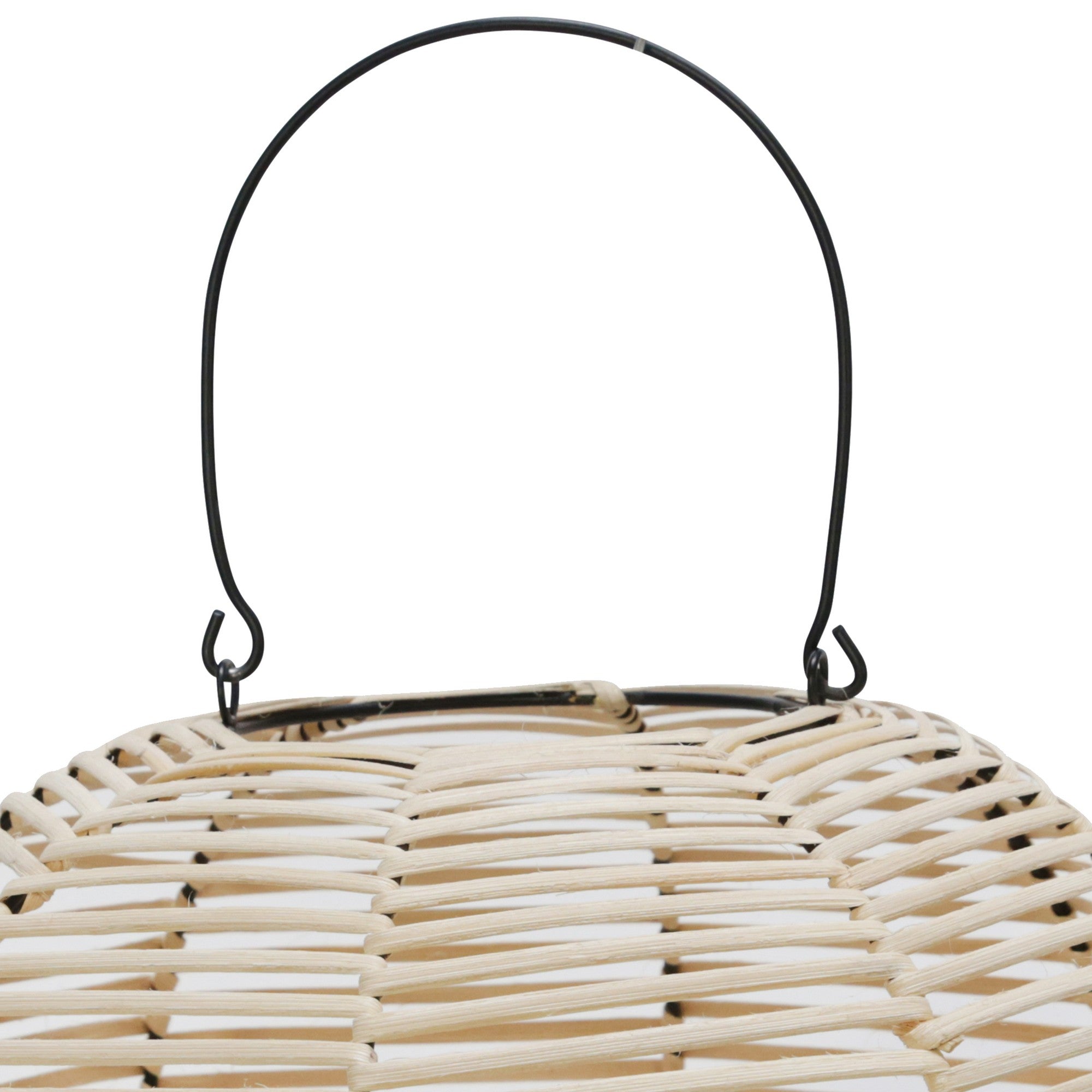 Woven Wicker Lantern With Bellied Metal Frame And Handle Beige And Black