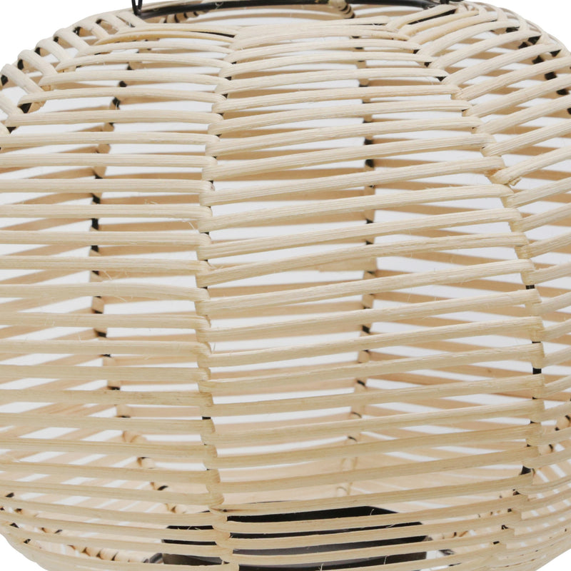 Woven Wicker Lantern With Bellied Metal Frame And Handle Beige And Black-zoom-