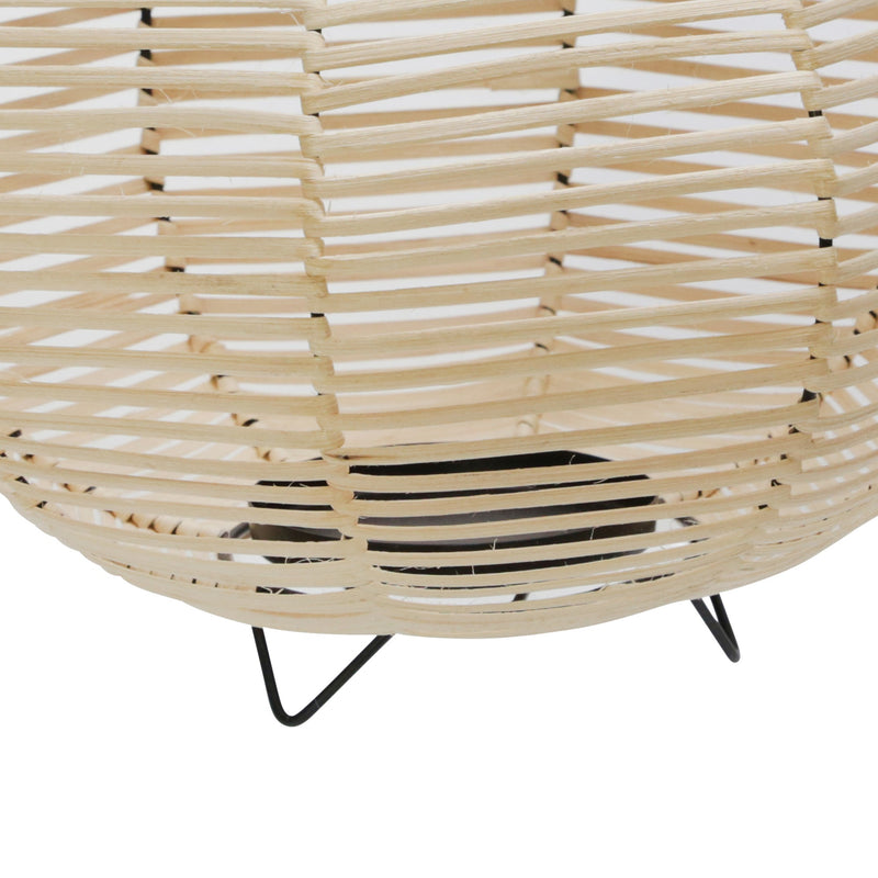 Woven Wicker Lantern With Bellied Metal Frame And Handle Beige And Black-zoom-