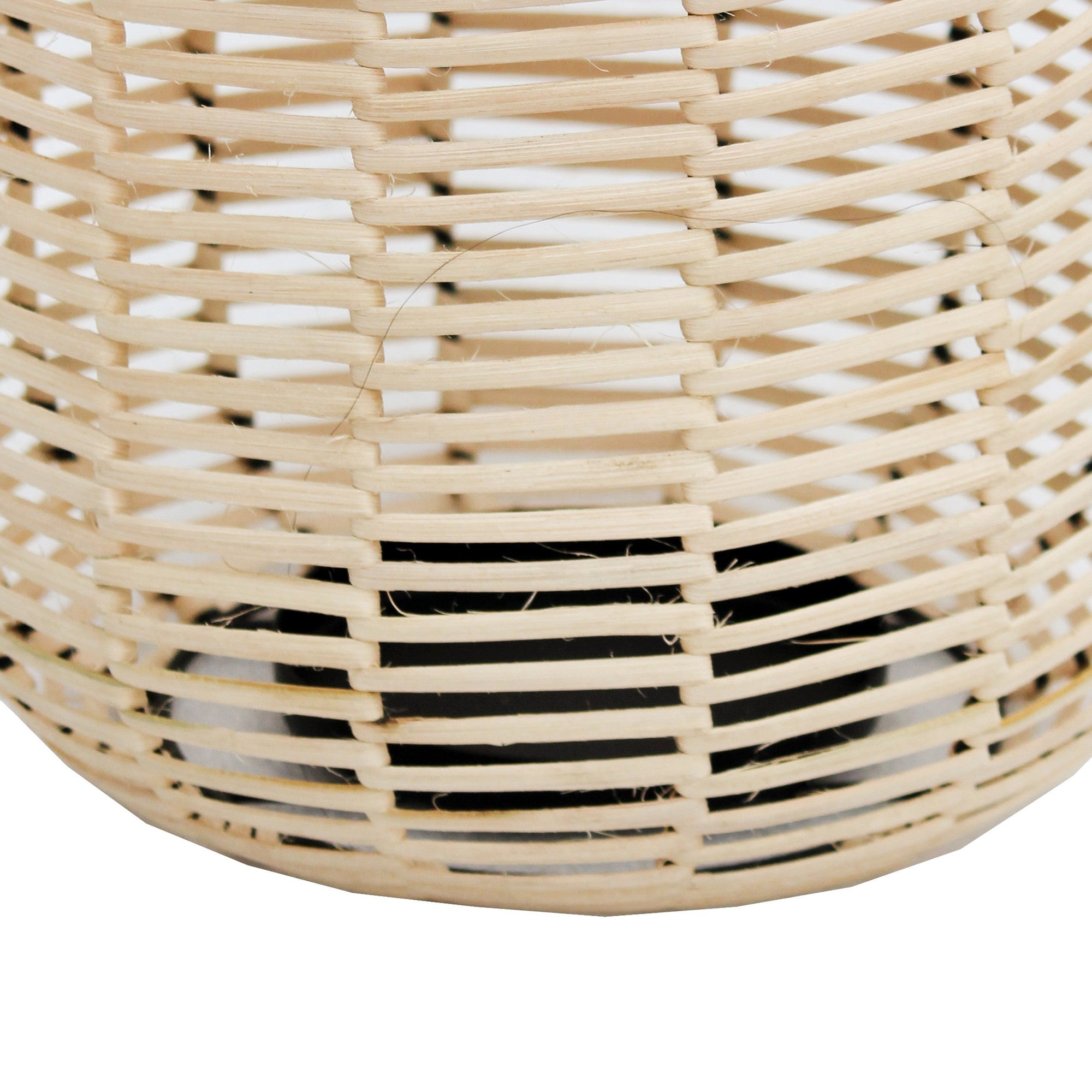 Woven Wicker Lantern With Round Metal Frame And Handle Beige And Black-zoom-4