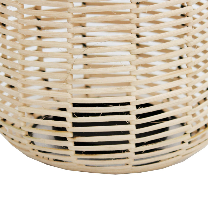 Woven Wicker Lantern With Round Metal Frame And Handle Beige And Black-zoom-