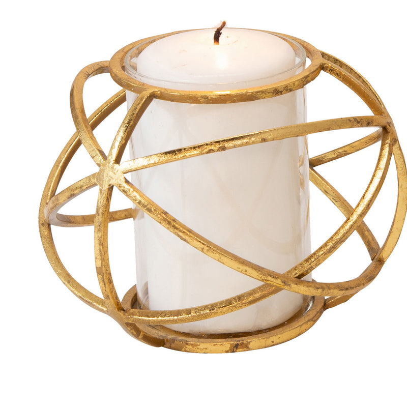 Metal Candle Holder With Orb Design And Glass Hurricane Set Of 2 Gold-zoom-