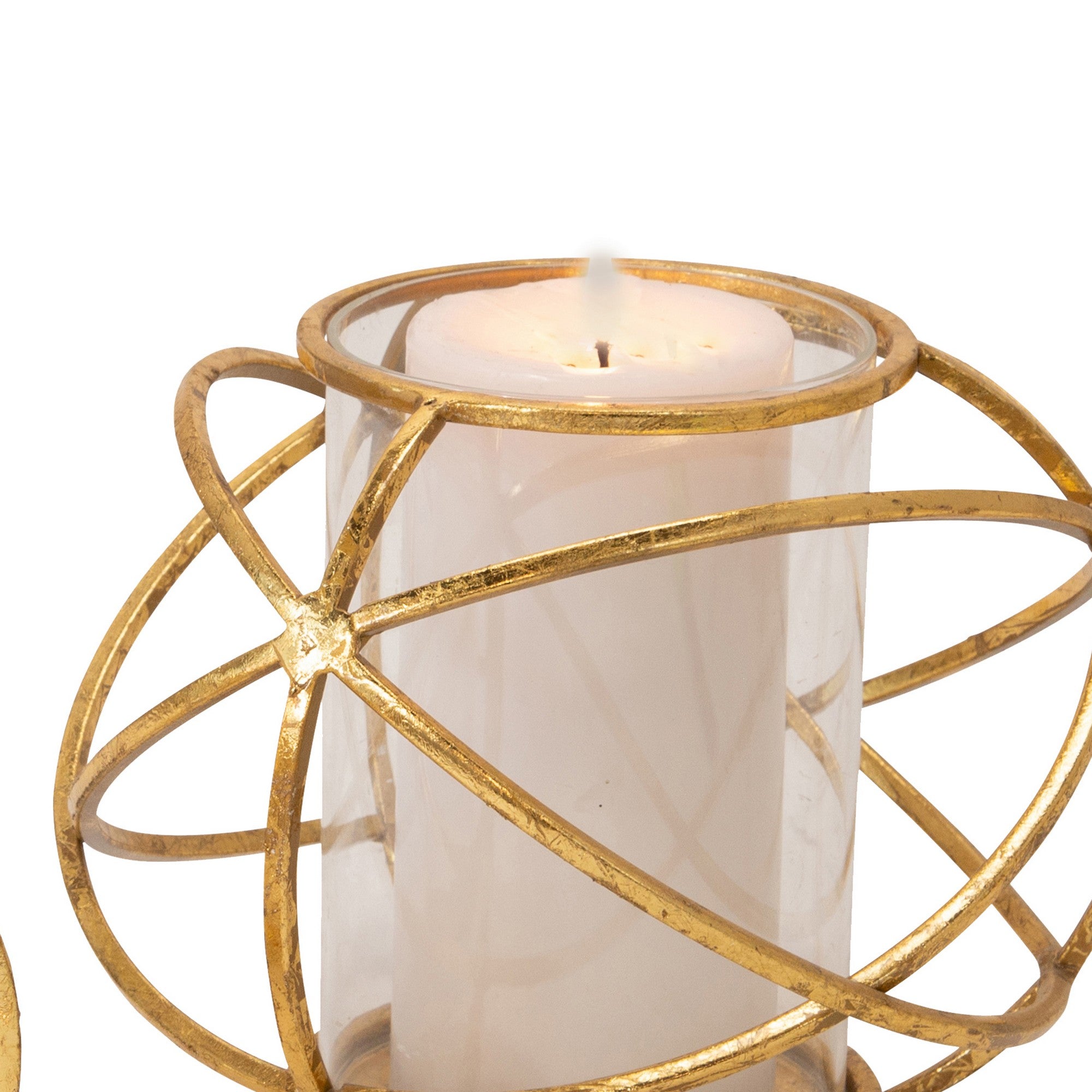 Metal Candle Holder With Orb Design And Glass Hurricane Set Of 2 Gold-zoom-4