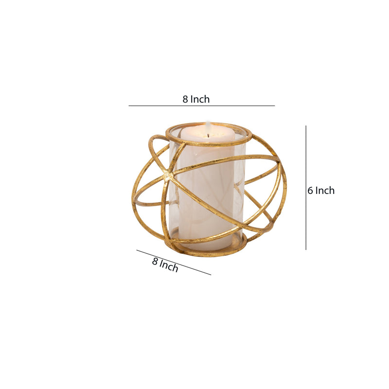 Metal Candle Holder With Orb Design And Glass Hurricane Set Of 2 Gold-zoom-