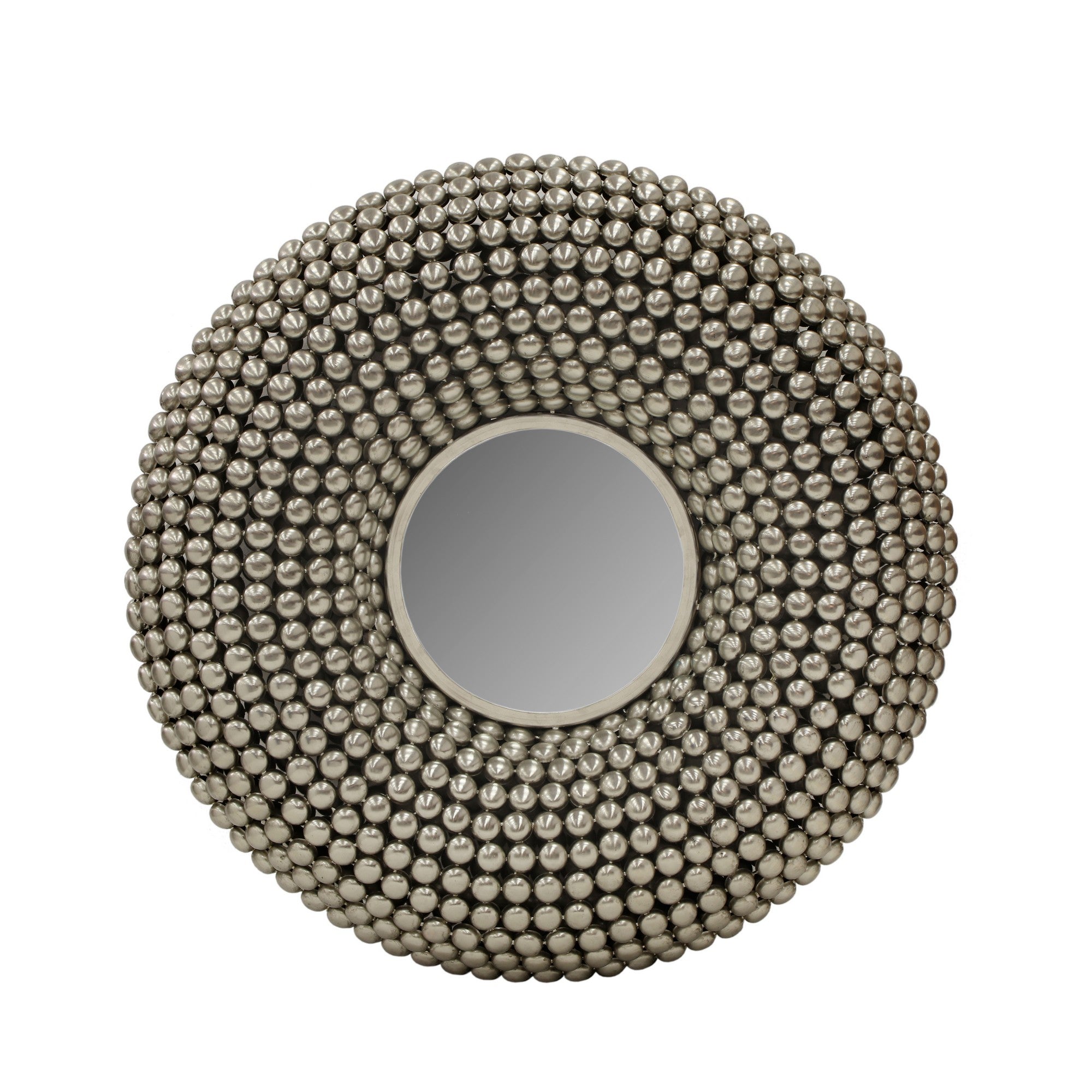 31 Inch Metal Wall Decor With Mirror And Studded Nail Accents Silver-zoom-1