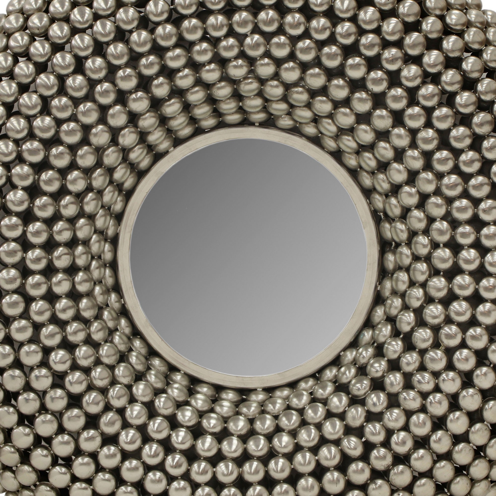 31 Inch Metal Wall Decor With Mirror And Studded Nail Accents Silver-zoom-3