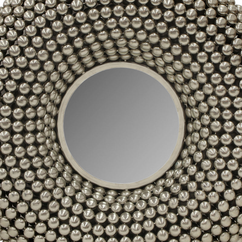 31 Inch Metal Wall Decor With Mirror And Studded Nail Accents Silver-zoom-