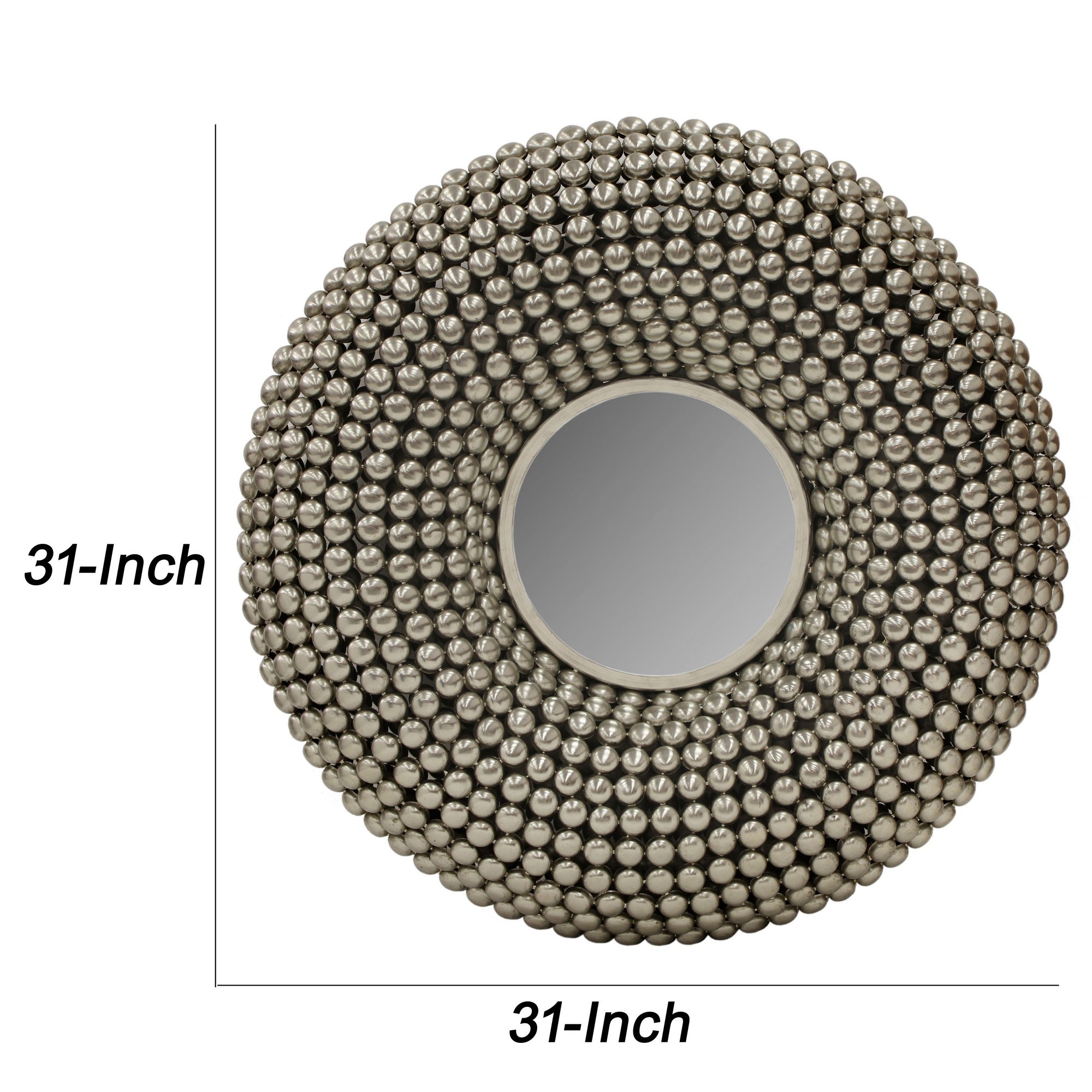31 Inch Metal Wall Decor With Mirror And Studded Nail Accents Silver-zoom-5