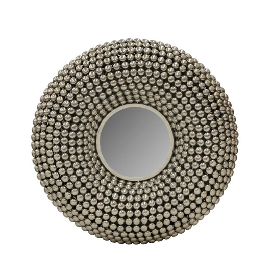 31 Inch Metal Wall Decor With Mirror And Studded Nail Accents Silver