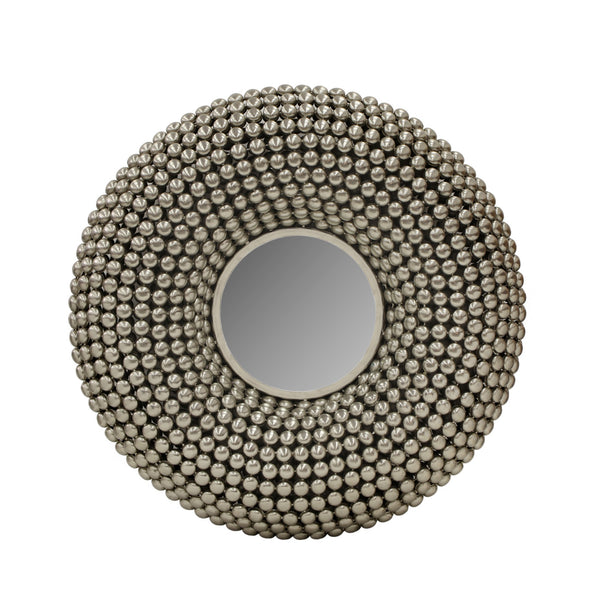 31 Inch Metal Wall Decor With Mirror And Studded Nail Accents Silver