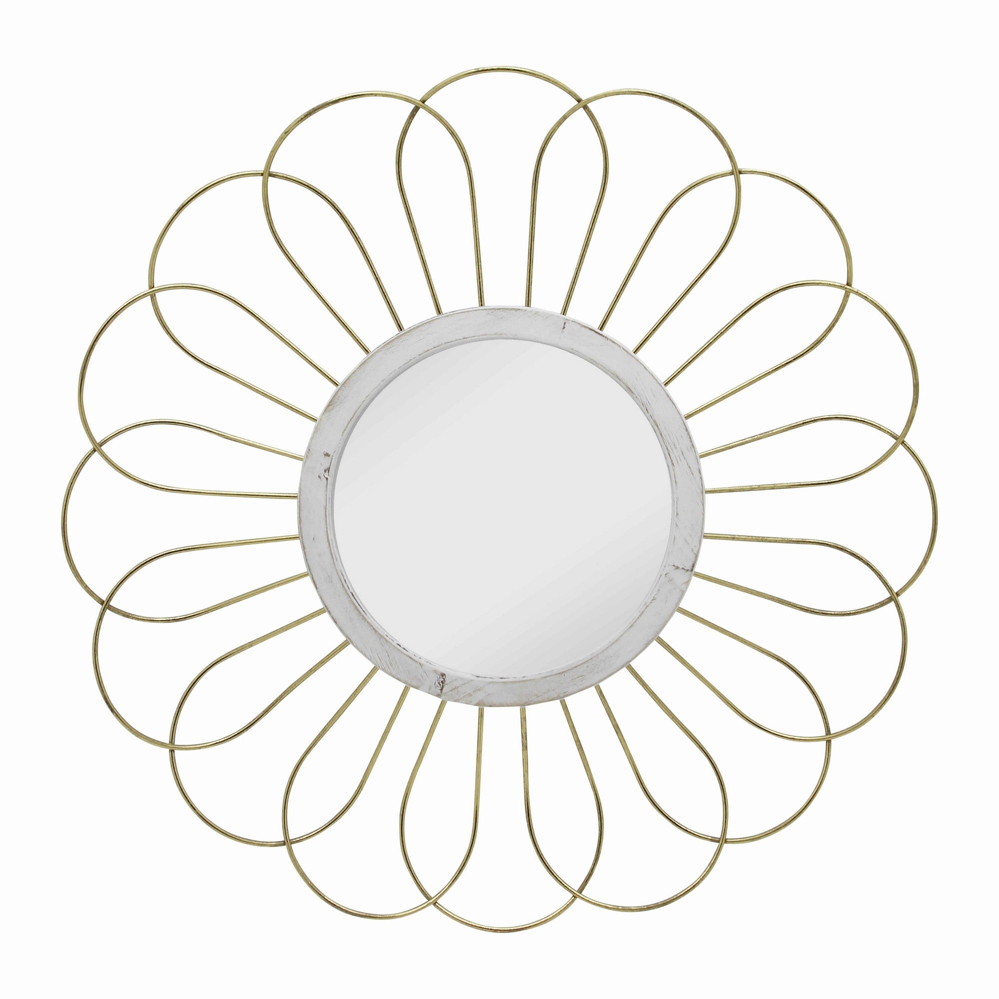 Metal Wall Decor With Round Mirror And Overlapped Flower Petals Gold-zoom-1