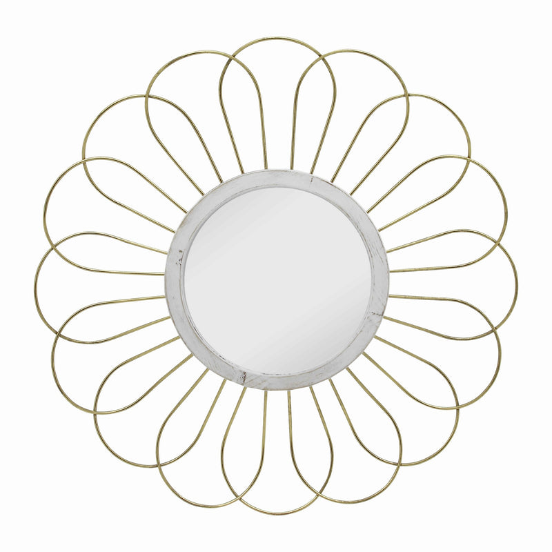 Metal Wall Decor With Round Mirror And Overlapped Flower Petals Gold-zoom-