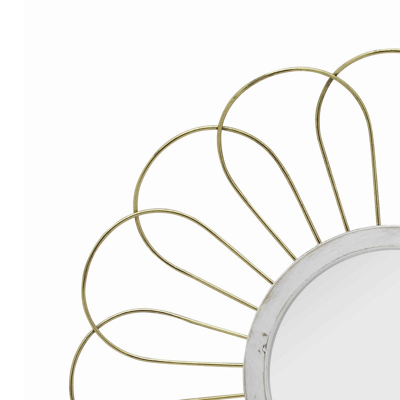 Metal Wall Decor With Round Mirror And Overlapped Flower Petals Gold-zoom-
