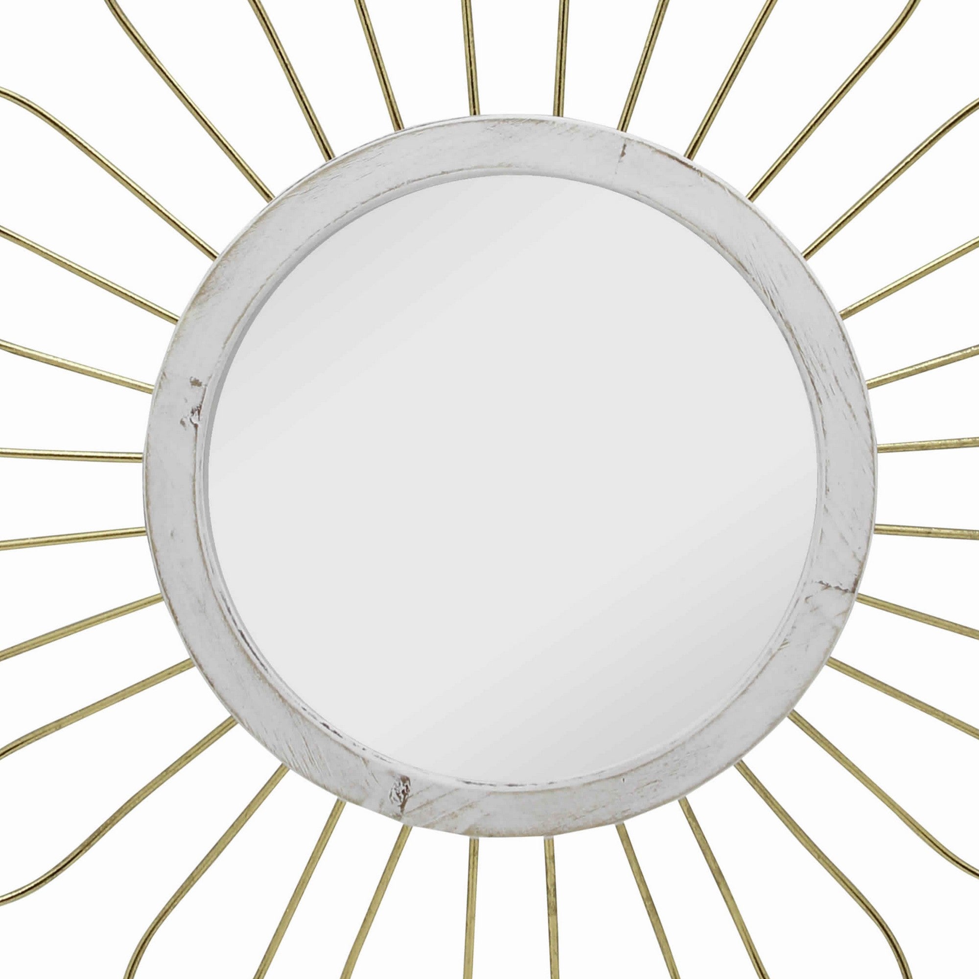 Metal Wall Decor With Round Mirror And Overlapped Flower Petals Gold-zoom-3