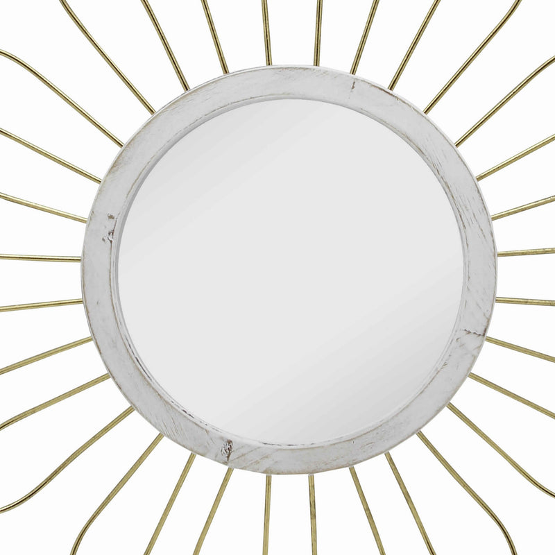 Metal Wall Decor With Round Mirror And Overlapped Flower Petals Gold-zoom-