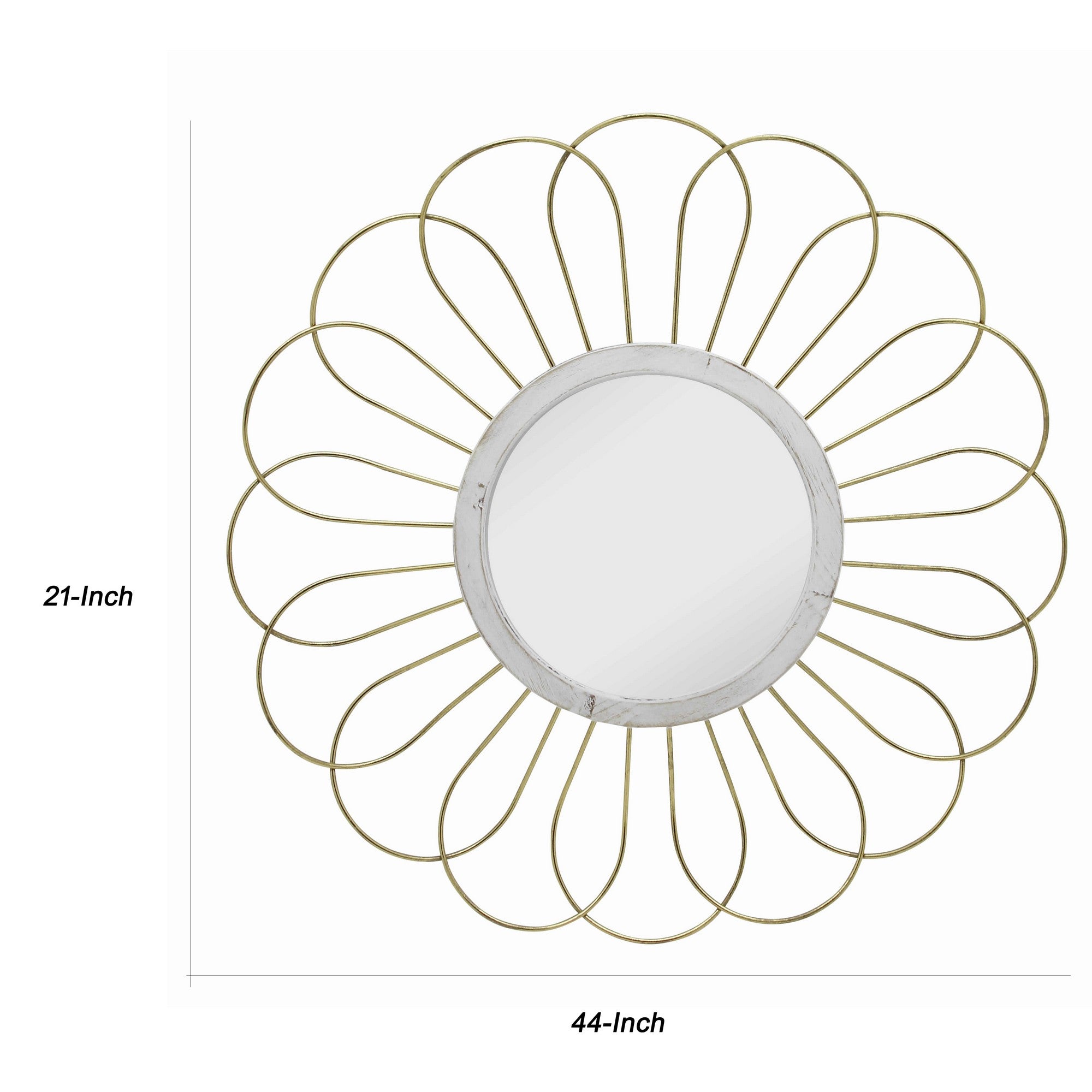 Metal Wall Decor With Round Mirror And Overlapped Flower Petals Gold-zoom-4