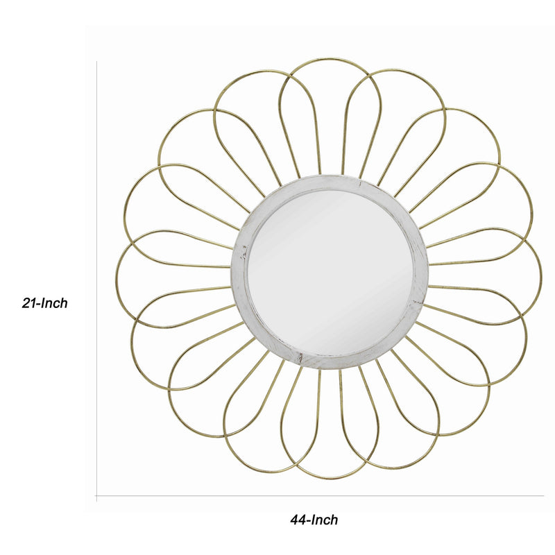 Metal Wall Decor With Round Mirror And Overlapped Flower Petals Gold-zoom-