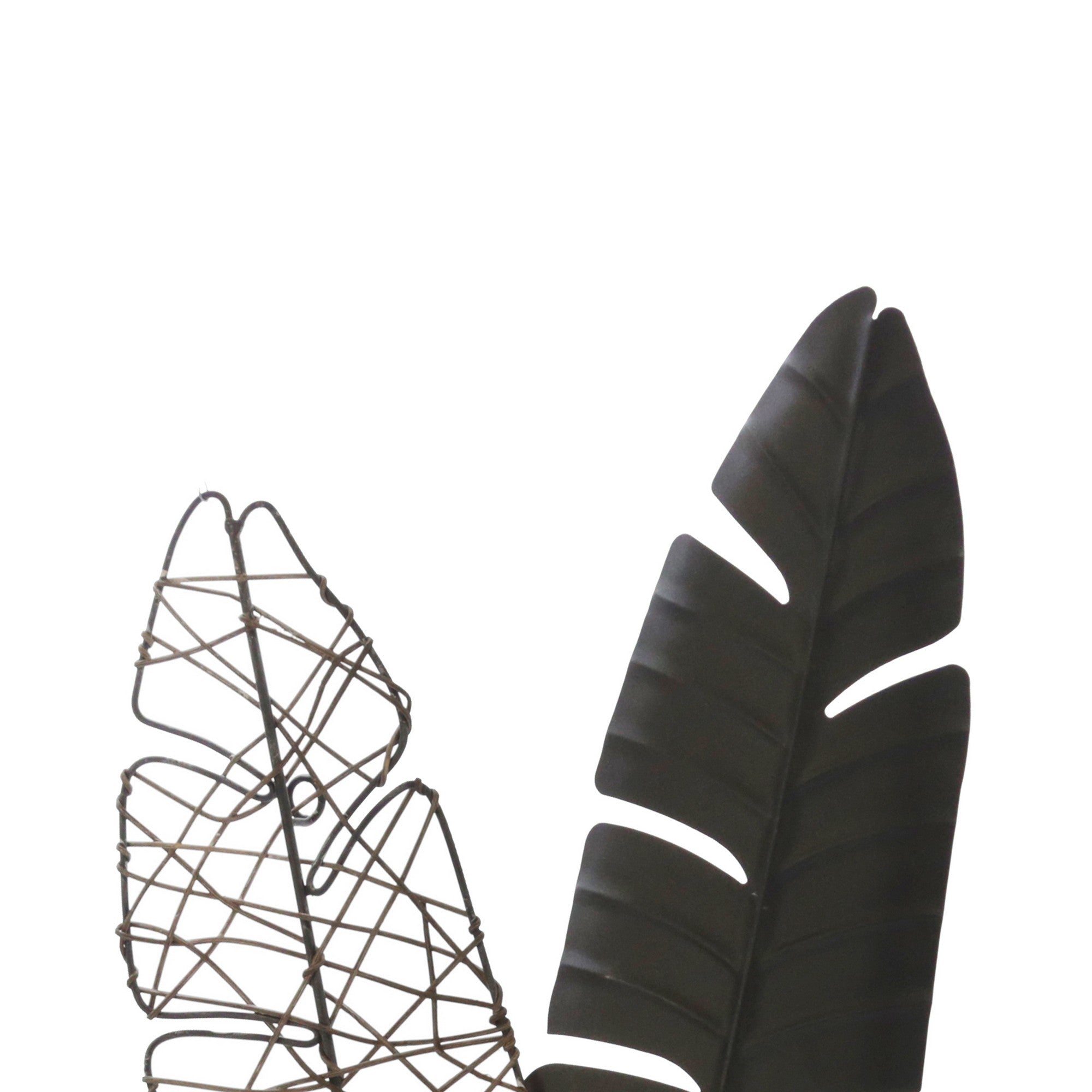 Feather Design Metal Wall Decor With Mounting Hardware Set Of 2 Black-zoom-2