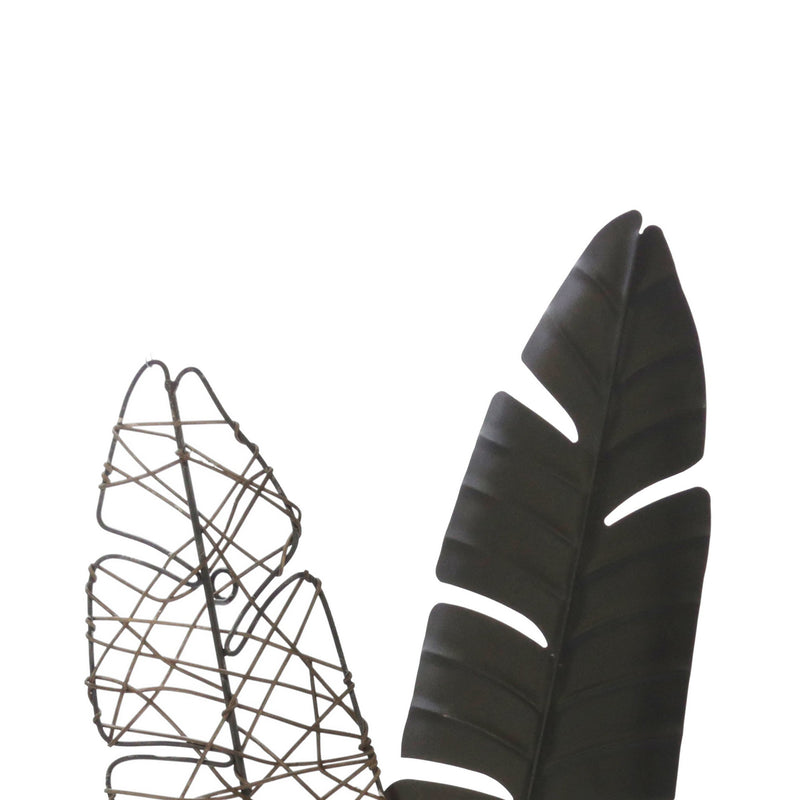 Feather Design Metal Wall Decor With Mounting Hardware Set Of 2 Black-zoom-