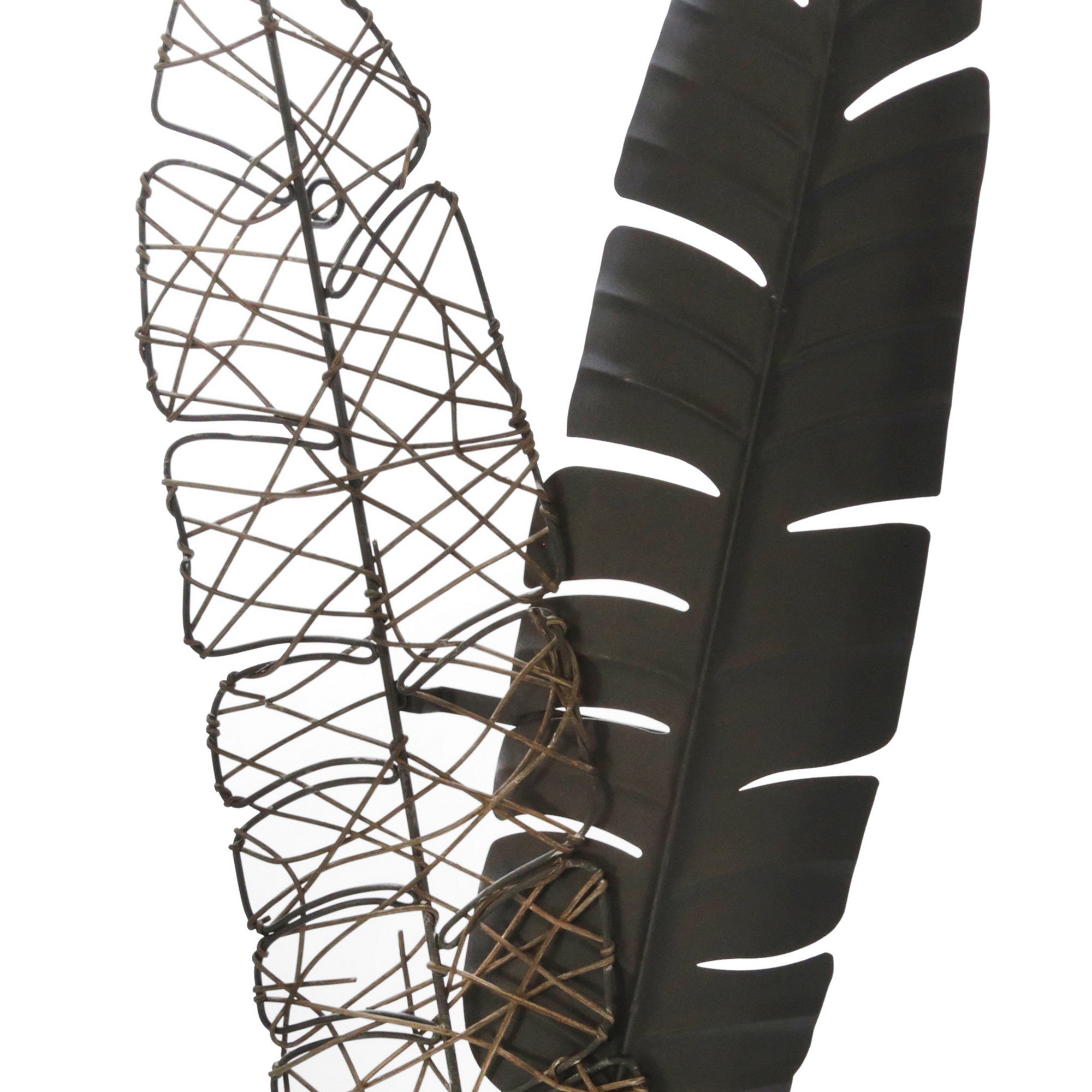 Feather Design Metal Wall Decor With Mounting Hardware Set Of 2 Black-zoom-3