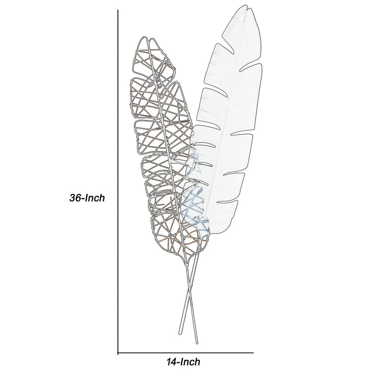 Feather Design Metal Wall Decor With Mounting Hardware Set Of 2 Black-zoom-