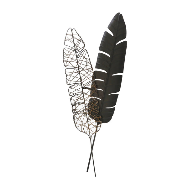 Feather Design Metal Wall Decor With Mounting Hardware Set Of 2 Black