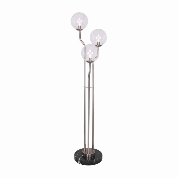 Metal Floor Lamp With 3 Bulb Design Lights And Tier Base Silver