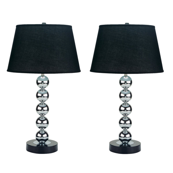 27 Inch Modern Table Lamp Spindle Design Body Set of 2 Black Chrome