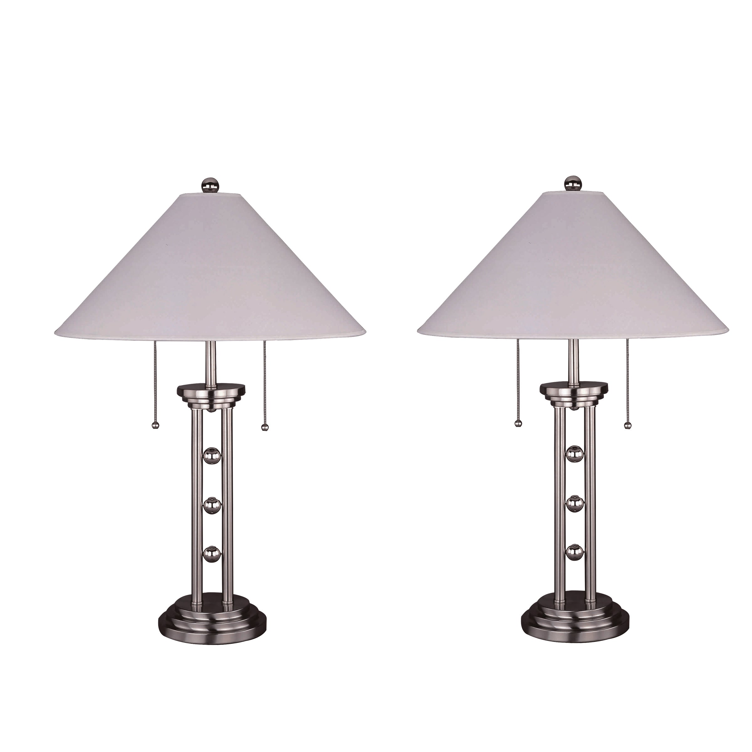 26 Inch Modern Metal Table Lamp 3 Orbs Pull Chain Set of 2 Silver-zoom-1