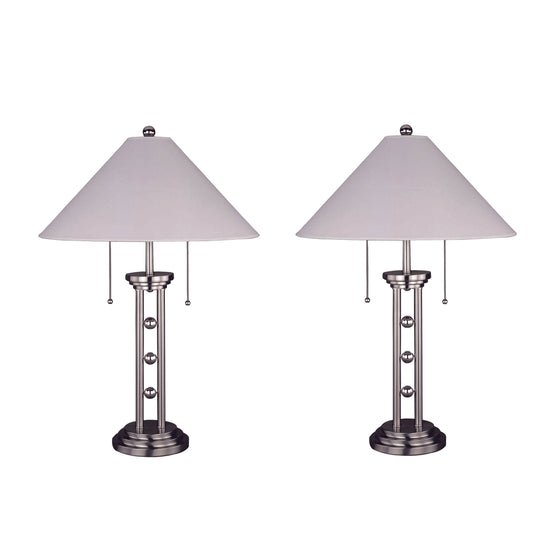 26 Inch Modern Metal Table Lamp 3 Orbs Pull Chain Set of 2 Silver