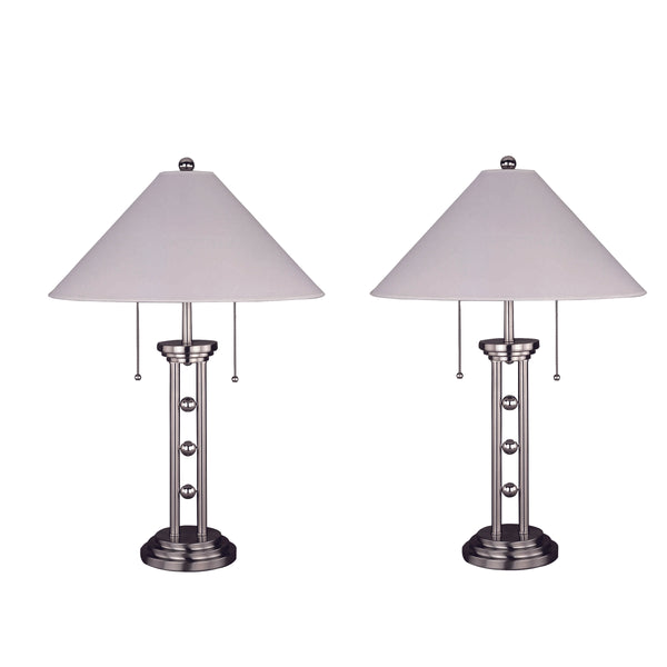 26 Inch Modern Metal Table Lamp 3 Orbs Pull Chain Set of 2 Silver