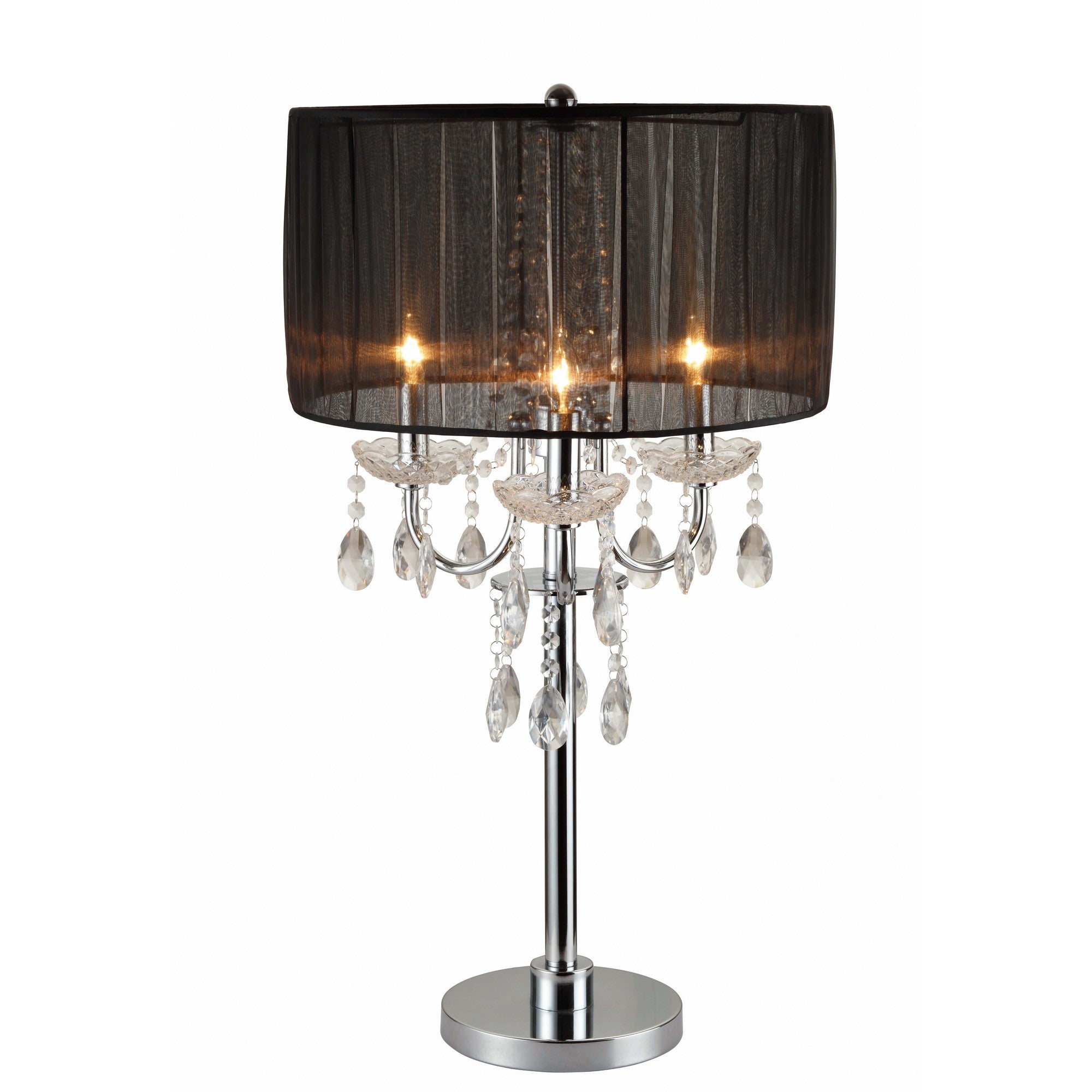 Metal Chandelier Table Lamp with Crystal Accent Set of 2 Black and Chrome-zoom-1