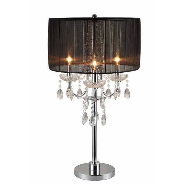 Metal Chandelier Table Lamp with Crystal Accent Set of 2 Black and Chrome
