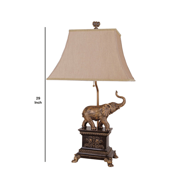 27 Inch Metal Table Lamp Elephant Ornate Motifs Design Set of 4 Gold-zoom-