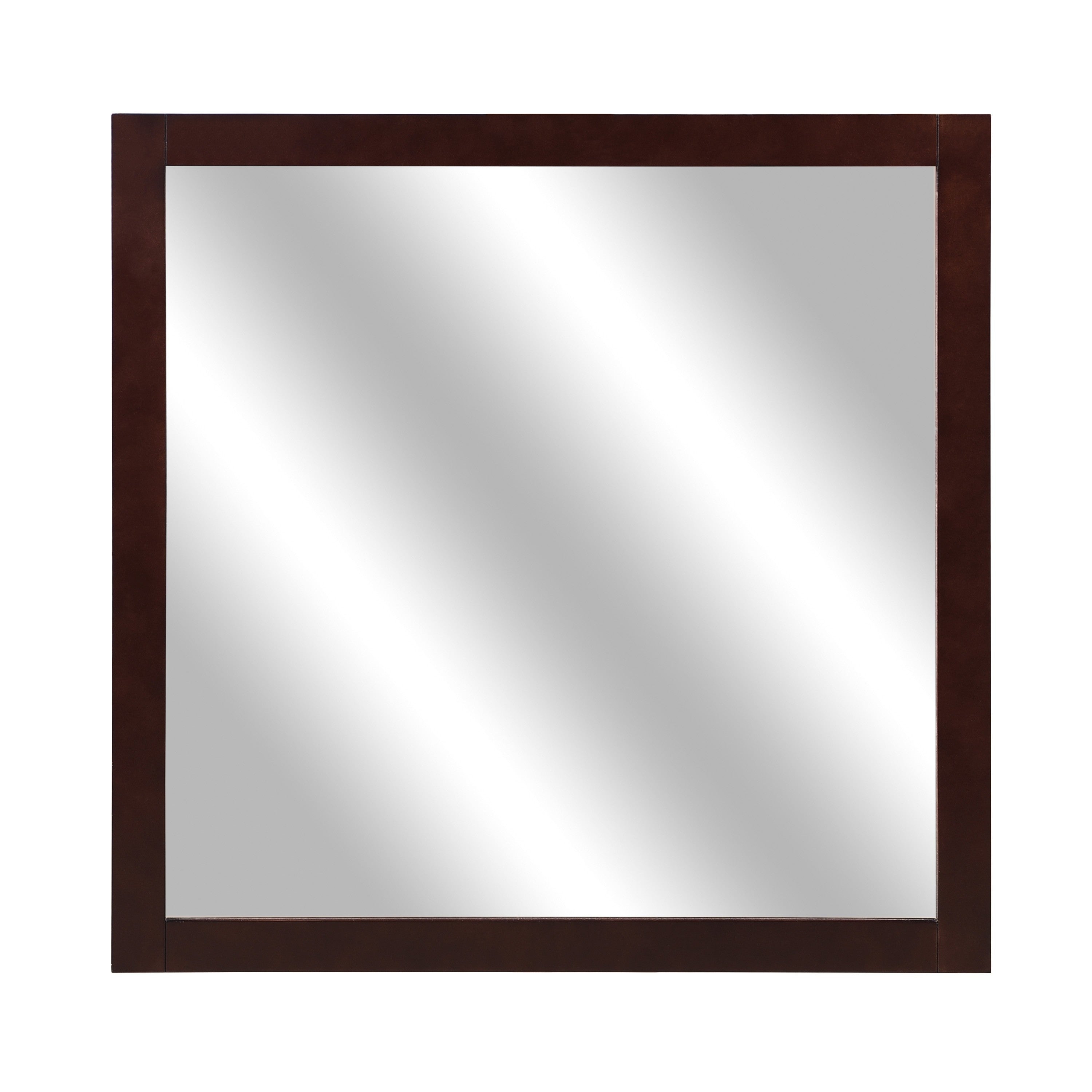 Transitional Style Square Mirror With Wooden Frame Cherry Brown