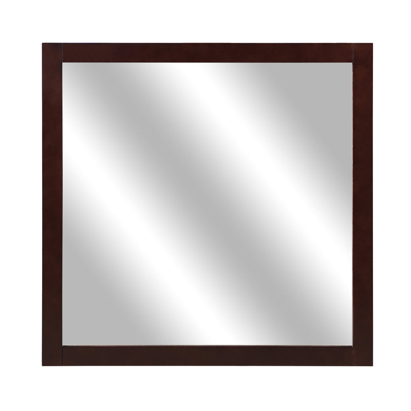 Transitional Style Square Mirror With Wooden Frame Cherry Brown-zoom-
