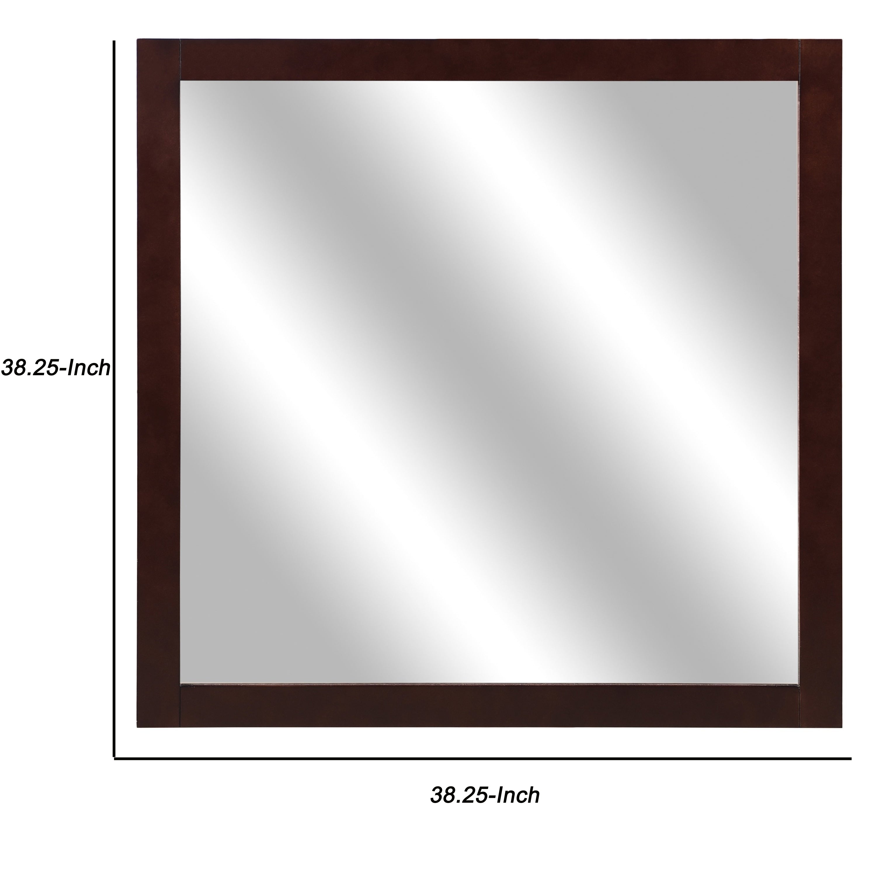 Transitional Style Square Mirror With Wooden Frame Cherry Brown-zoom-4