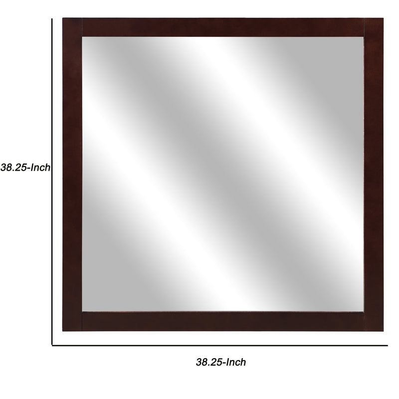 Transitional Style Square Mirror With Wooden Frame Cherry Brown-zoom-