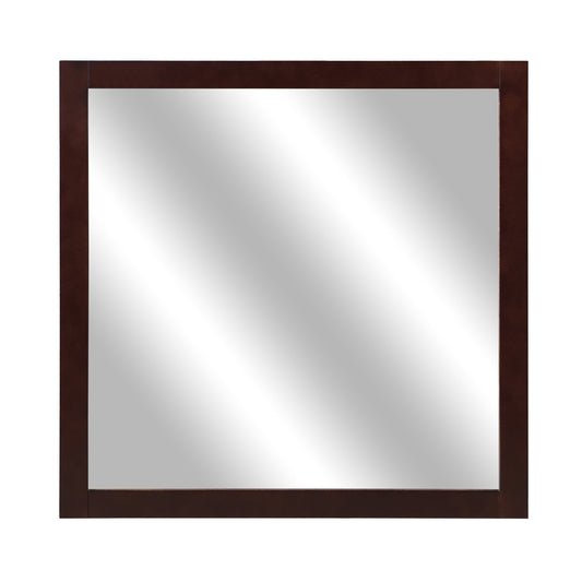 Transitional Style Square Mirror With Wooden Frame Cherry Brown