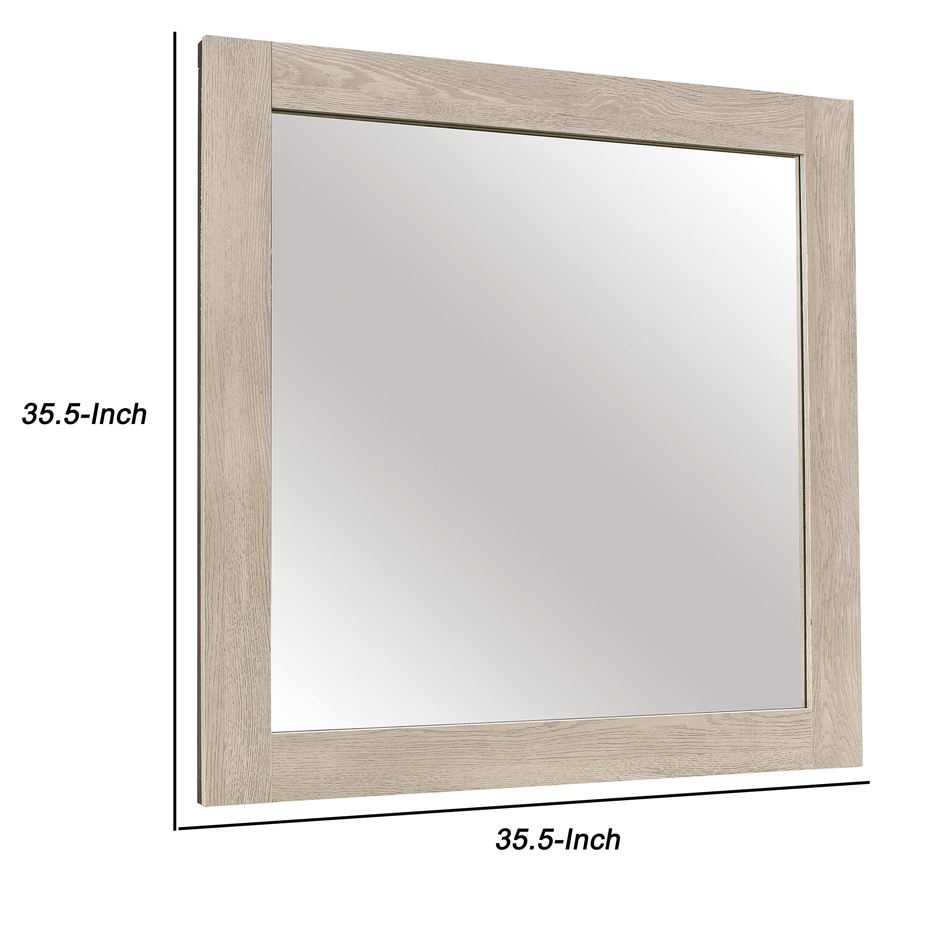 Transitional Style Square Mirror With Wooden Frame Light Brown-zoom-5