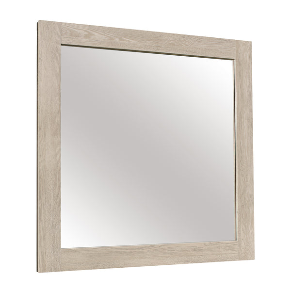 Transitional Style Square Mirror With Wooden Frame Light Brown