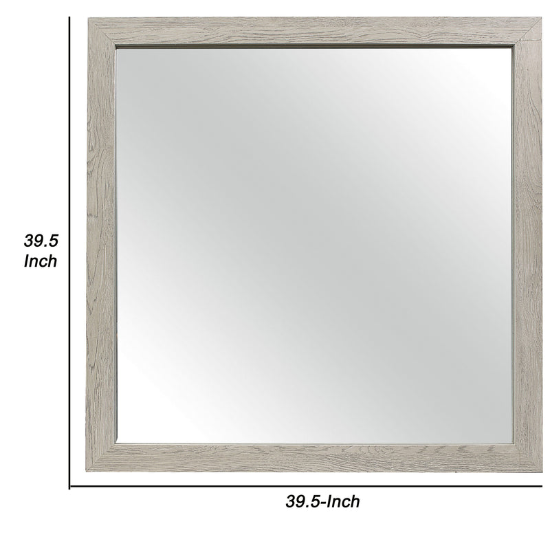 Transitional Style Square Mirror With Wooden Frame Brown-zoom-