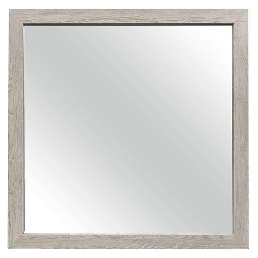 Transitional Style Square Mirror With Wooden Frame Brown