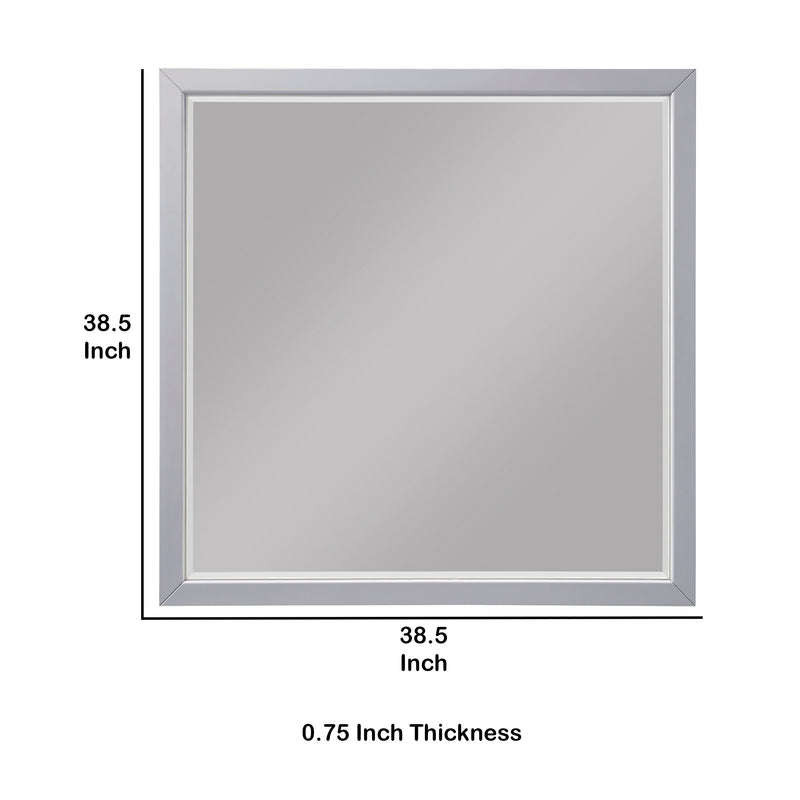 Transitional Style Square Wooden Frame Mirror Gray-zoom-