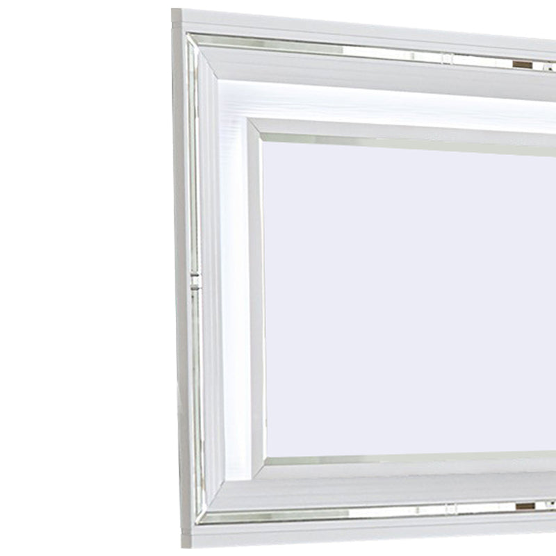 Wooden Frame Mirror With Led And Mirror Trim Accents White-zoom-