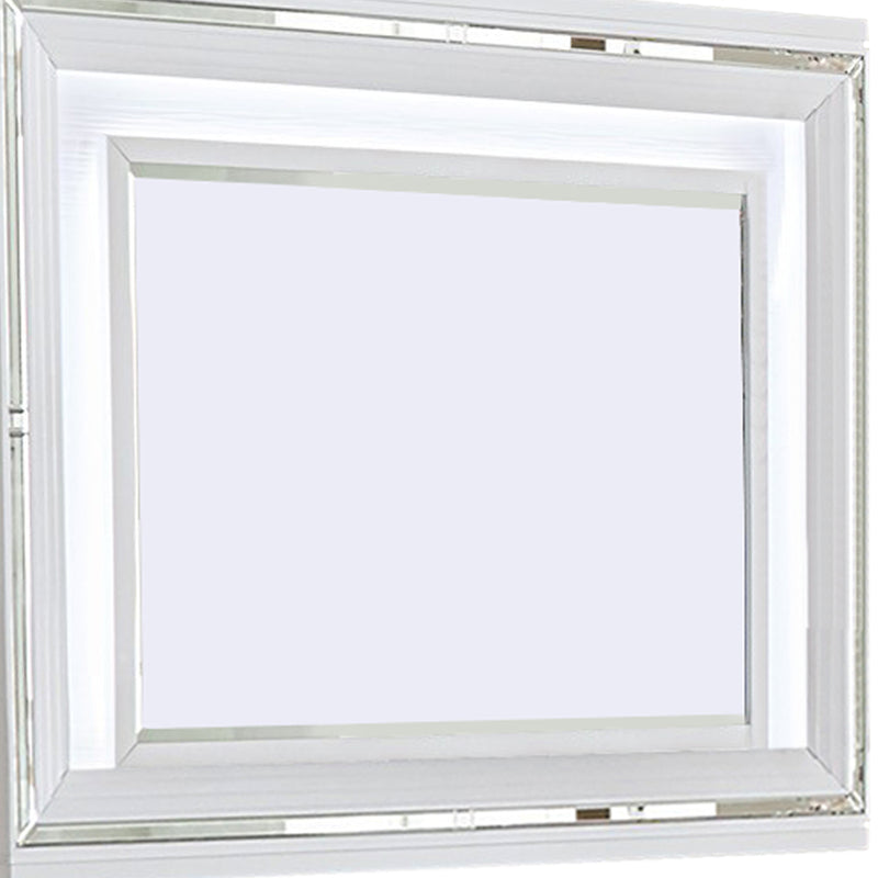 Wooden Frame Mirror With Led And Mirror Trim Accents White-zoom-