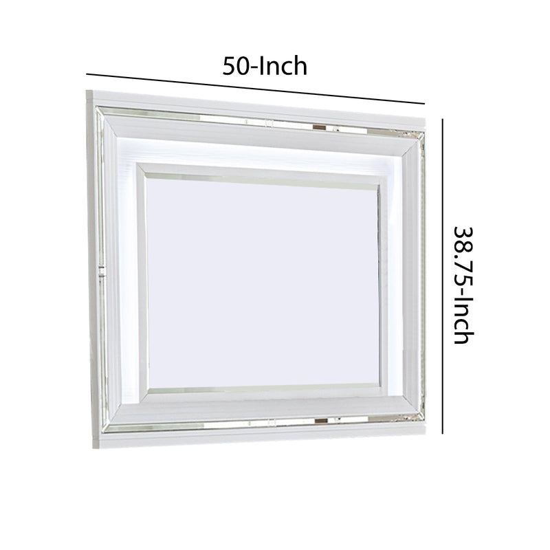 Wooden Frame Mirror With Led And Mirror Trim Accents White-zoom-
