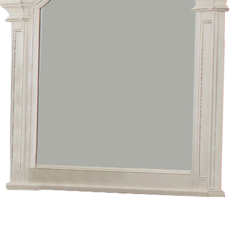 Scalloped Design Wooden Frame Mirror With Distressed Detail White-zoom-